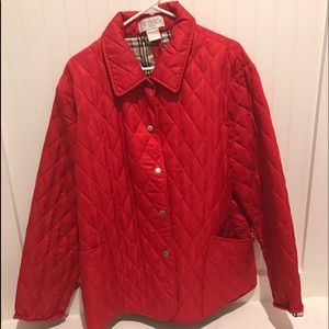 Red, quilted, snap jacket